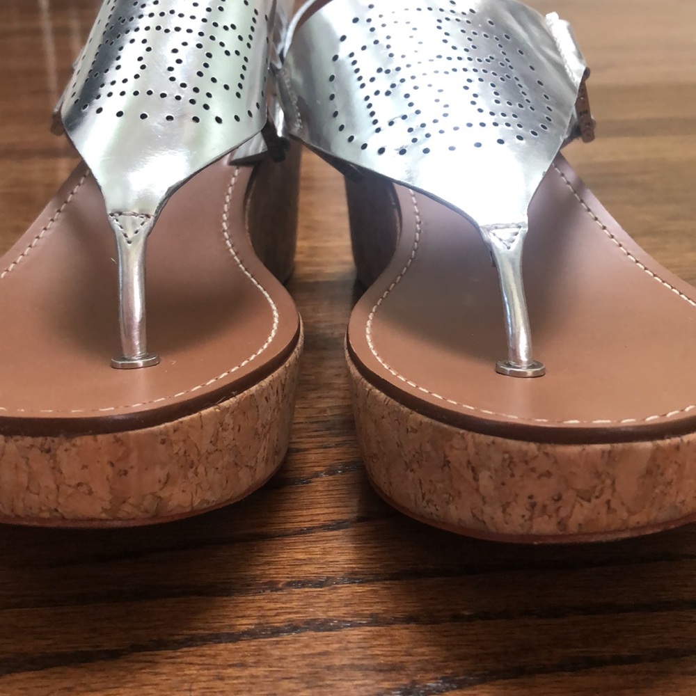 Tory Burch Mirrored Silver Cork Wedge Sandals 8 - image 3